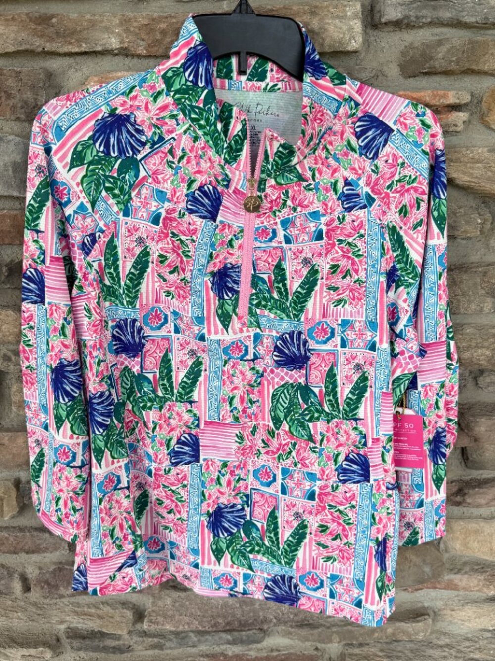 STELLA PARKER SPORT Women's XL M L/S 1/4 Zip Golf Active Pink Floral Top NWT